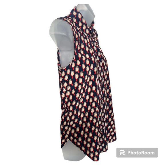 Halo Navy Red Tail Bird All Over Print Button Up Sleeveless Top size S/M - Picture 3 of 12